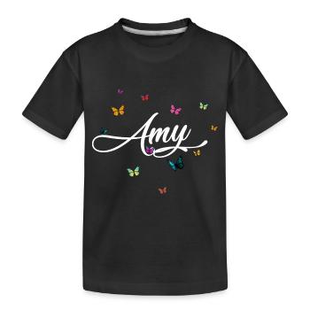 AMY - Girl Name with Colorful Butterflies - Kids' Premium Organic T-Shirt - black - Front