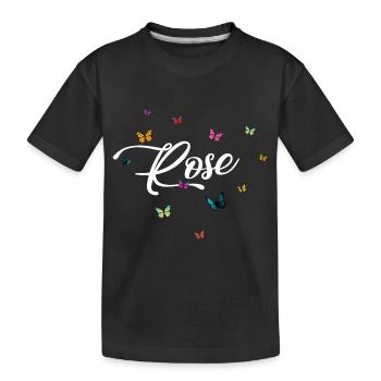 ROSE - Mädchen Name mit bunten Schmetterlingen - Kinder Premium Bio T-Shirt - Schwarz - Vorne