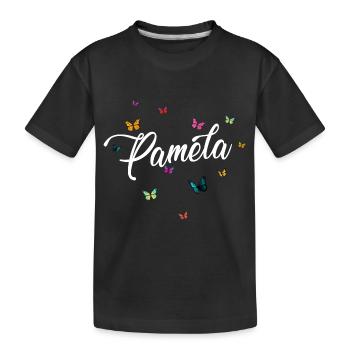PAMELA - Mädchen Name mit bunten Schmetterlingen - Kinder Premium Bio T-Shirt - Schwarz - Vorne
