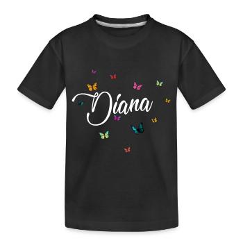 DIANA - Girl's Name with Colorful Butterflies - Kids' Premium Organic T-Shirt - black - Front