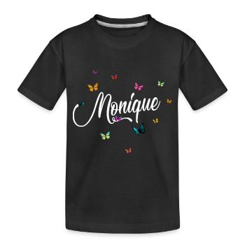 MONIQUE - Prénom de fille avec des papillons colorés - T-shirt bio Premium Enfant - noir - Devant