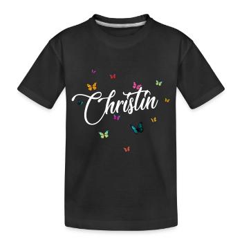 CHRISTIN - Girl Name with Colorful Butterflies - Kids' Premium Organic T-Shirt - black - Front