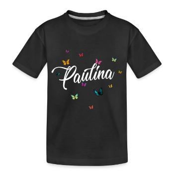 PAULINA - Mädchen Name mit bunten Schmetterlingen - Kinder Premium Bio T-Shirt - Schwarz - Vorne