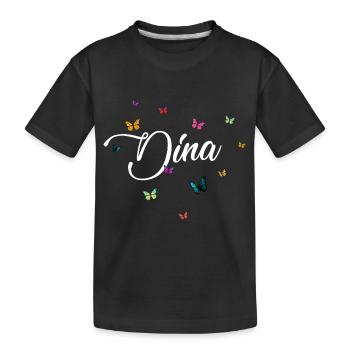 DINA - Girl Name with Colorful Butterflies - Kids' Premium Organic T-Shirt - black - Front
