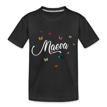 MAEVA - Girl Name with Colorful Butterflies - Kids' Premium Organic T-Shirt - black - Front