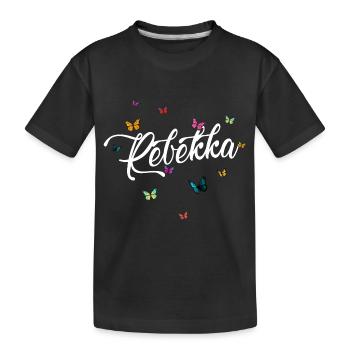 REBEKKA - Girl Name with Colorful Butterflies - Kids' Premium Organic T-Shirt - black - Front