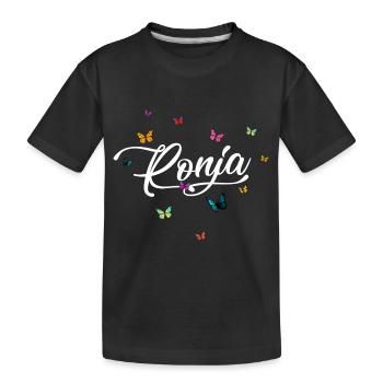 RONJA - Mädchen Name mit bunten Schmetterlingen - Kinder Premium Bio T-Shirt - Schwarz - Vorne