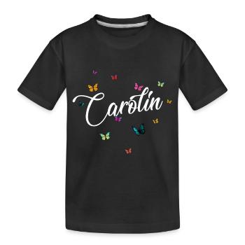 CAROLIN - Mädchen Name mit bunten Schmetterlingen - Kinder Premium Bio T-Shirt - Schwarz - Vorne