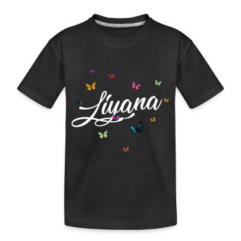 LIYANA - Girl's name with colorful butterflies - Kids' Premium Organic T-Shirt - black - Front