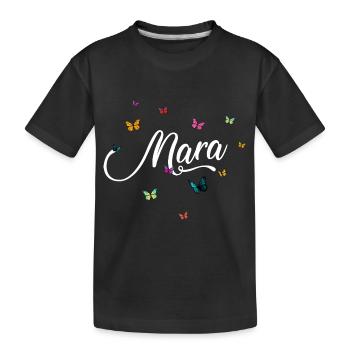 MARA - Mädchen Name mit bunten Schmetterlingen - Kinder Premium Bio T-Shirt - Schwarz - Vorne