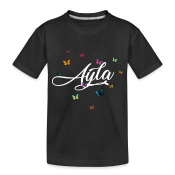 AYLA - Girl Name with Colorful Butterflies - Kids' Premium Organic T-Shirt - black - Front