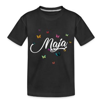 MAJA - Mädchen Name mit bunten Schmetterlingen - Kinder Premium Bio T-Shirt - Schwarz - Vorne