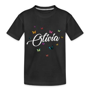 OLIVIA - Girl's Name with Colorful Butterflies - Kids' Premium Organic T-Shirt - black - Front