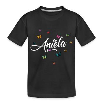 ANIELA - Girl Name with Colorful Butterflies - Kids' Premium Organic T-Shirt - black - Front