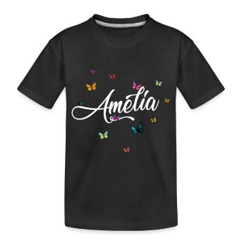 AMELIA - Girl Name with Colorful Butterflies - Kids' Premium Organic T-Shirt - black - Front