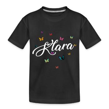 KLARA - Girl Name with Colorful Butterflies - Kids' Premium Organic T-Shirt - black - Front