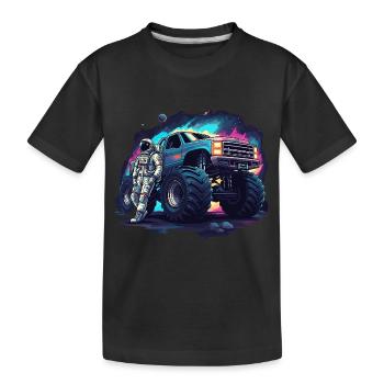 Astronaut monster truck in space - Kids' Premium Organic T-Shirt - black - Front