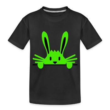 Hase versteckt sich schüchtern hinter Mauer Zaun - Kinder Premium Bio T-Shirt - Schwarz - Vorne