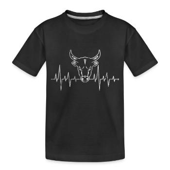 Heart line heart rate heartbeat cow skull cow - Kids' Premium Organic T-Shirt - black - Front