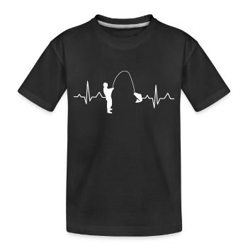 Fishing Hook Sport Angler Heartbeat Fishing Gift - Kids' Premium Organic T-Shirt - black - Front
