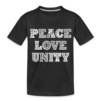 Peace love unity - Kids' Premium Organic T-Shirt - black - Front
