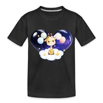 Baby giraffe with cloud stars balloons and heart - Kids' Premium Organic T-Shirt - black - Front