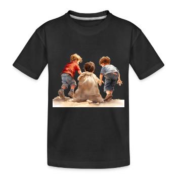 Sackhüpfen, ein Kinderspiel aus vergangenen Zeiten - Kinder Premium Bio T-Shirt - Schwarz - Vorne