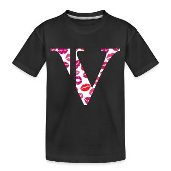Letter v kisses - Kids' Premium Organic T-Shirt - black - Front