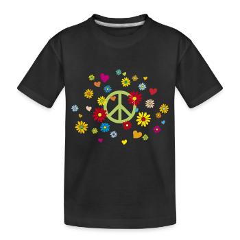 Peacezeichen Blumen Herz flower power Valentinstag - Kinder Premium Bio T-Shirt - Schwarz - Vorne