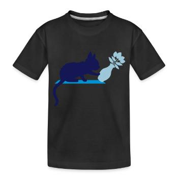 Umstoßen Blumenvase freche Katze - Kinder Premium Bio T-Shirt - Schwarz - Vorne