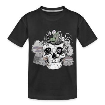 Horror Halloween Spinne Totenkopf Herbst Pilze - Kinder Premium Bio T-Shirt - Schwarz - Vorne