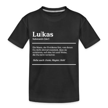 Lukas Name Definition Design für stolze Lukas - Kinder Premium Bio T-Shirt - Schwarz - Vorne