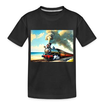 Dampflok am Strand - Kinder Premium Bio T-Shirt - Schwarz - Vorne
