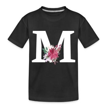 Buchstabe m blumig - Kinder Premium Bio T-Shirt - Schwarz - Vorne