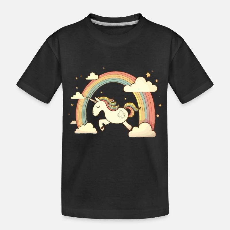fliegendes Einhorn Regenbogen - Kinder Premium Bio T-Shirt - Schwarz