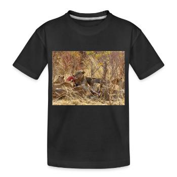 ein Rudel fressender Löwen im Chobe-Nationalpark - Kinder Premium Bio T-Shirt - Schwarz - Vorne