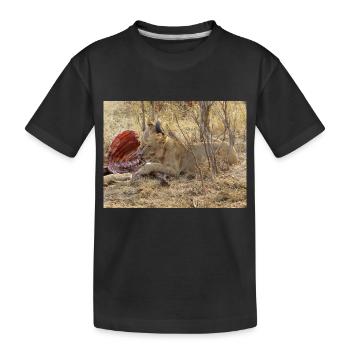 ein Rudel fressender Löwen im Chobe-Nationalpark auf S - Kinder Premium Bio T-Shirt - Schwarz - Vorne