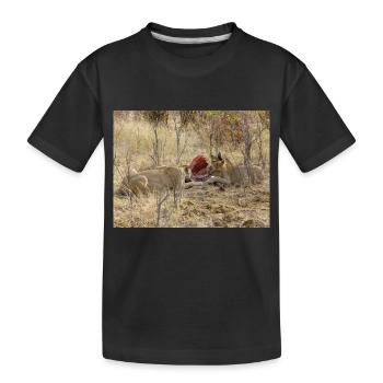 ein Rudel fressender Löwen im Chobe-Nationalpark - Kinder Premium Bio T-Shirt - Schwarz - Vorne