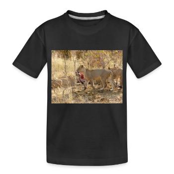 ein Rudel fressender Löwen im Chobe-Nationalpark - Kinder Premium Bio T-Shirt - Schwarz - Vorne