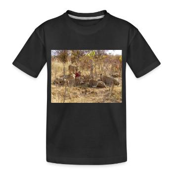 ein Rudel fressender Löwen im Chobe-Nationalpark - Kinder Premium Bio T-Shirt - Schwarz - Vorne