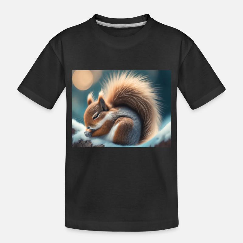 Niedliche Tiere im Winterschlaf – Eichhörnchen - Kinder Premium Bio T-Shirt - Schwarz