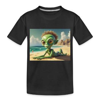niedliche kleine grüne retro vintage alien sonnenbaden - Kinder Premium Bio T-Shirt - Schwarz - Vorne