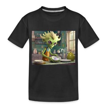niedliche kleine grüne retro vintage alien jeden tag - Kinder Premium Bio T-Shirt - Schwarz - Vorne