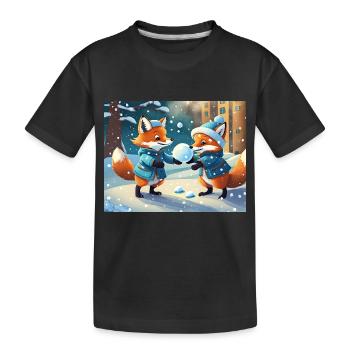 cute little fiend fox everyday life – playing snow - Kids' Premium Organic T-Shirt - black - Front