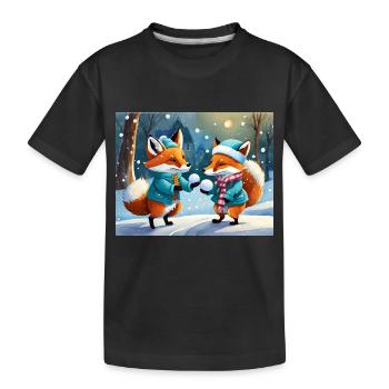 cute little fiend fox everyday life – playing snow - Kids' Premium Organic T-Shirt - black - Front