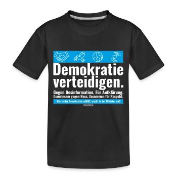 Mimikama Demokratie verteidigen - Kinder Premium Bio T-Shirt - Schwarz - Vorne