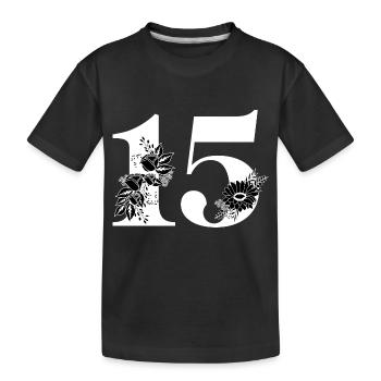 Number 15 Black Floral -15th Floral Anniversary - Kids' Premium Organic T-Shirt - black - Front