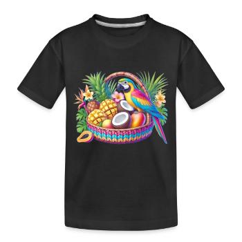 Fruit basket with parrot - Kids' Premium Organic T-Shirt - black - Front