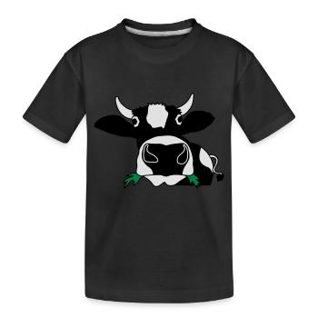 Happy cow eating healthy gras - Kids' Premium Organic T-Shirt - black - Front