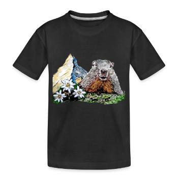 Scherenschnitt Alpen Matterhorn Murmeltier - Kinder Premium Bio T-Shirt - Schwarz - Vorne